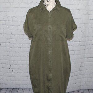 Orvis, button down dress, olive green, size M